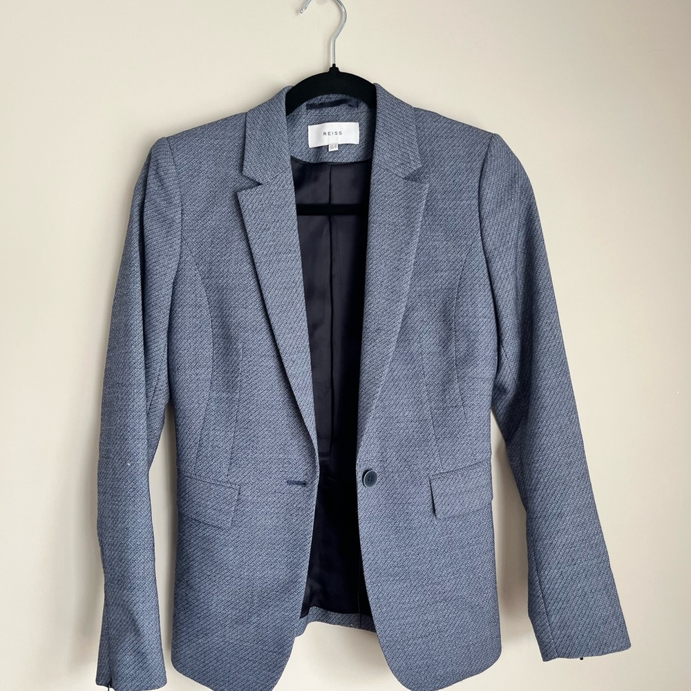 Reiss Women’s Textured Grey/Blue Single-Button Blazer